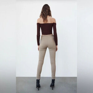 Zara Women’s Gingham Fitted Side Zip Trousers in Black/Brown/White Size L